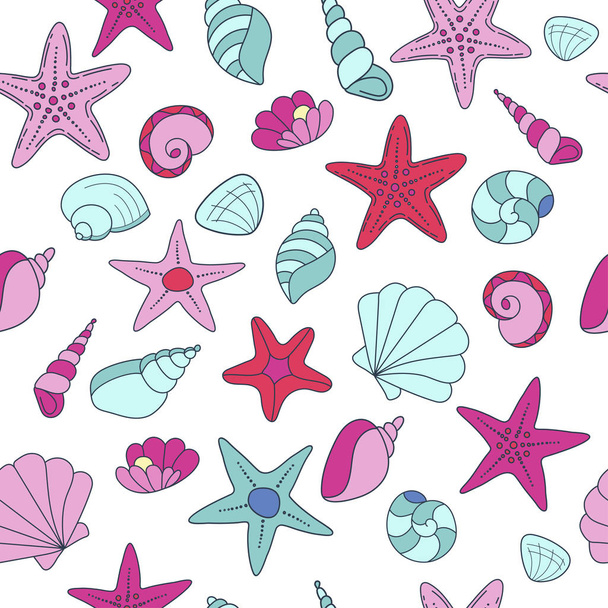 summer vector seamless pattern with seashells - ベクター画像