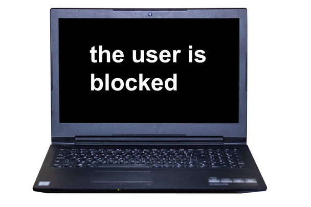 laptop monitor szöveg, a felhasználó blokkolva van egy fehér háttér - Fotó, kép