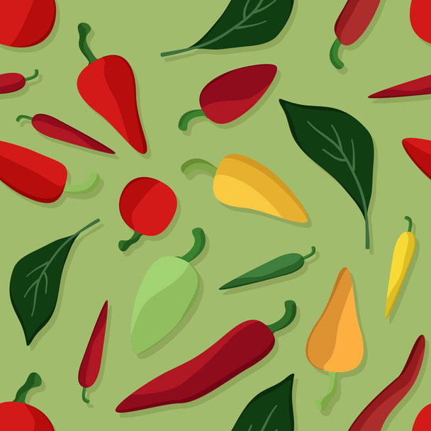 Red, green and yellow hot peppers - vector illustration - ベクター画像