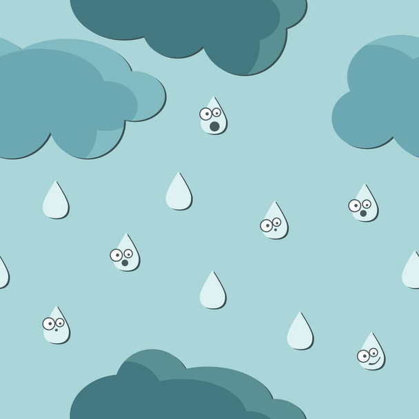 Krople deszczu i chmury - ilustracja wektorowa - Wektor, obraz