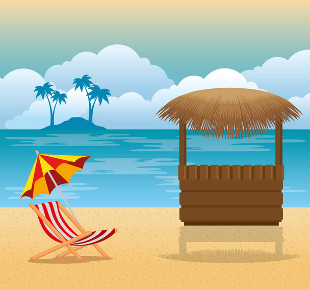 夏の熱帯のビーチのシーン - ベクター画像