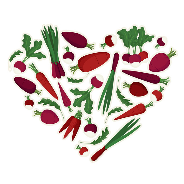 Heart made of vegetables - vector illustration - Vector, Image