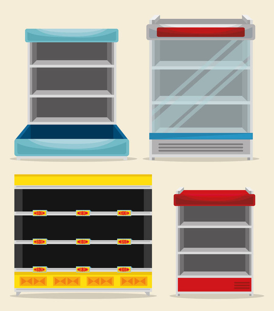 supermercado conjunto estanterías vector vacío ilustración diseño
 - Vector, imagen