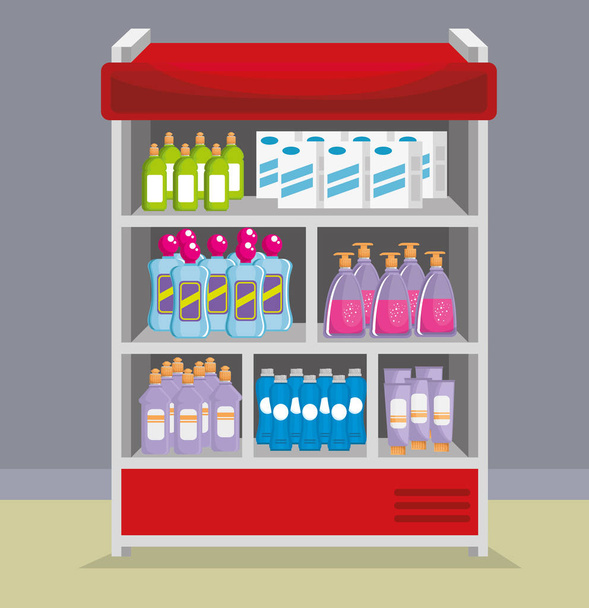 estanterías de supermercados con productos
 - Vector, imagen