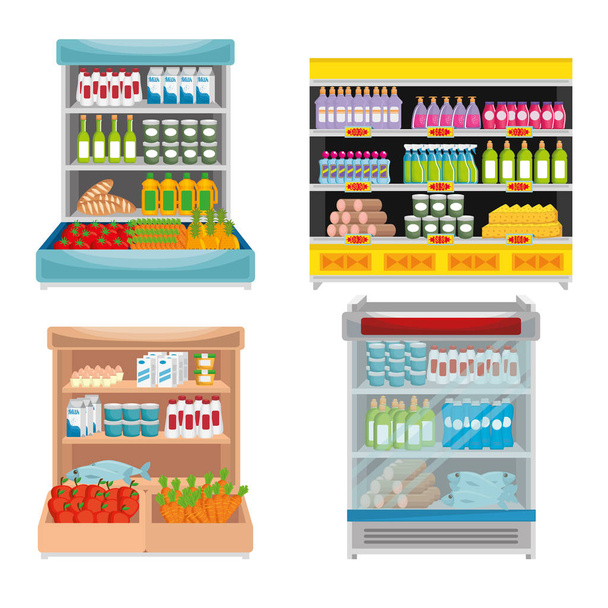 étagères de supermarché avec des produits
 - Vecteur, image