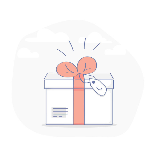 Подарункова коробка з червоною стрічкою та бантом, сюрприз, приз, спеціальна пропозиція або сучасний мультяшний милий векторний концепт ілюстрації для веб- та мобільного дизайну
.  - Вектор, зображення