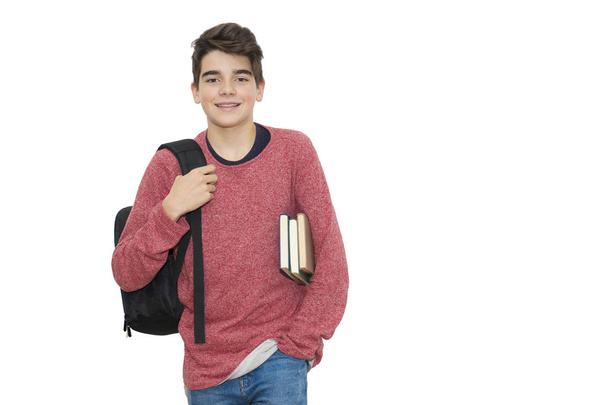 young teenager with school backpack and books - Φωτογραφία, εικόνα