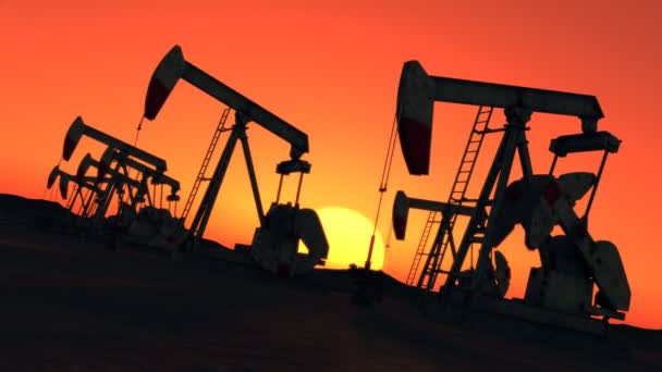 Silhouette View Of Oil Pumps At Sunset - Footage, Video