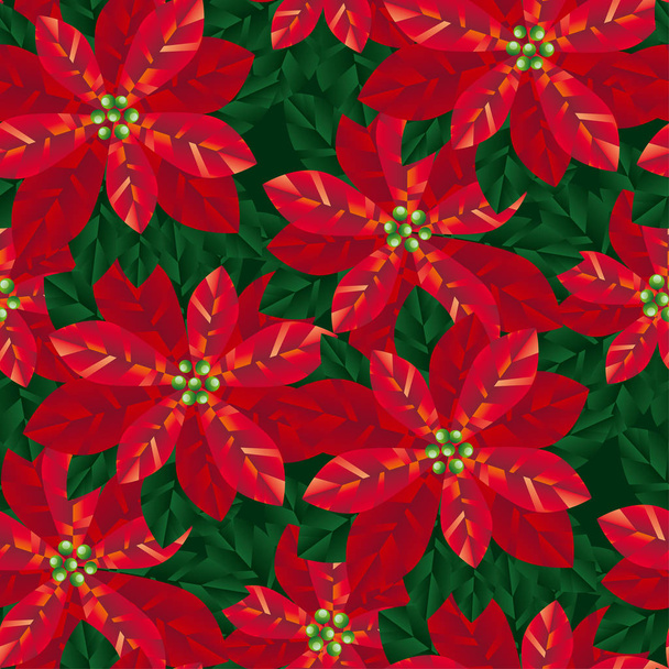 Xmas poinsettia flowers seamless pattern - Vector, Image