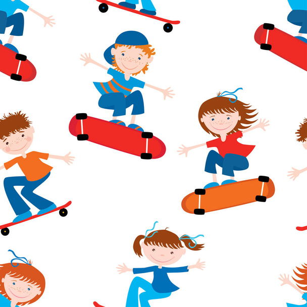 Background of cheerful kids on skateboards - Vector, Image