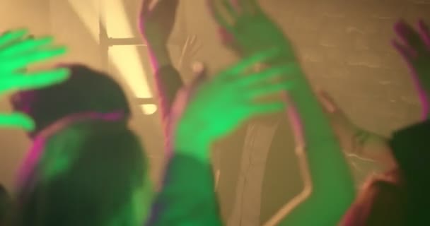 Slowly Waving Hands. Put your hands in the air! Friends having fun at a party or concert, a festival. They hold hands above their heads, slowly waving - Footage, Video