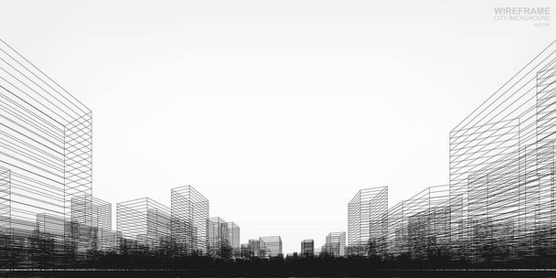 Perspective rendu 3D de la construction de wireframe. Fond de la ville vectoriel wireframe du bâtiment
. - Vecteur, image