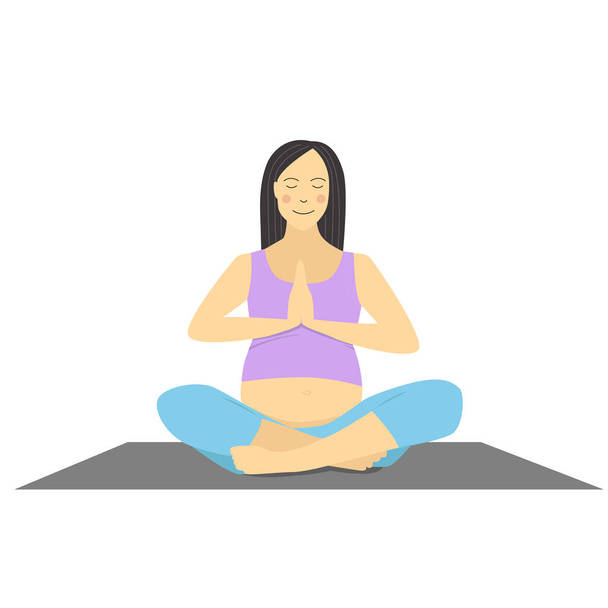 Těhotná žena dělá jógu. Izolované vektorové ilustrace. Meditace. Těhotenství - Vektor, obrázek