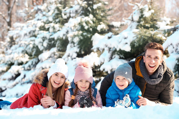 Portrait of happy family in winter park - Fotografie, Obrázek
