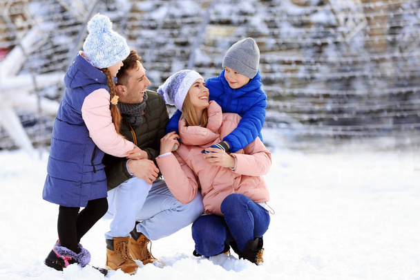 Portrait of happy family outdoors on winter day - Foto, Imagen