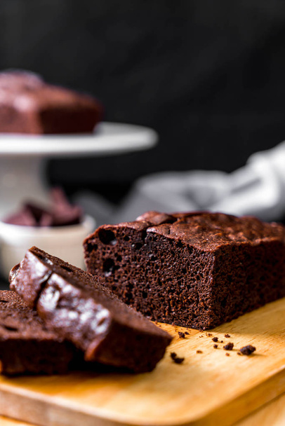 chocolate brownie cake on wood background - Zdjęcie, obraz