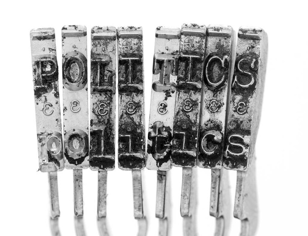 A palavra POLÍTICAS com a velha máquina de escrever martelos imagem macro
  - Foto, Imagem