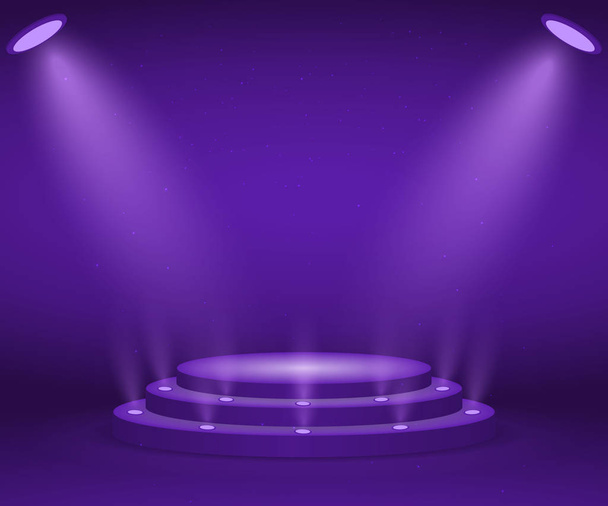 Stage with lights for awards ceremony. Illuminated Round Podium. Pedestal - Vector, Imagen