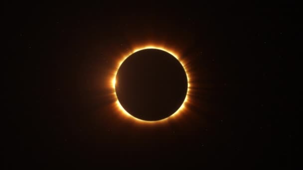 Eclipse solar de llamarada giratoria con rayos de luz sobre lazo de cielo estrellado
 - Imágenes, Vídeo