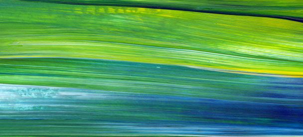 Abstrakcyjne Malarstwo akrylowe do użytku jako tło, tekstura, element projektu. Sztuki współczesnej w mieszanych kolorach: zielony, niebieski, żółty. - Zdjęcie, obraz