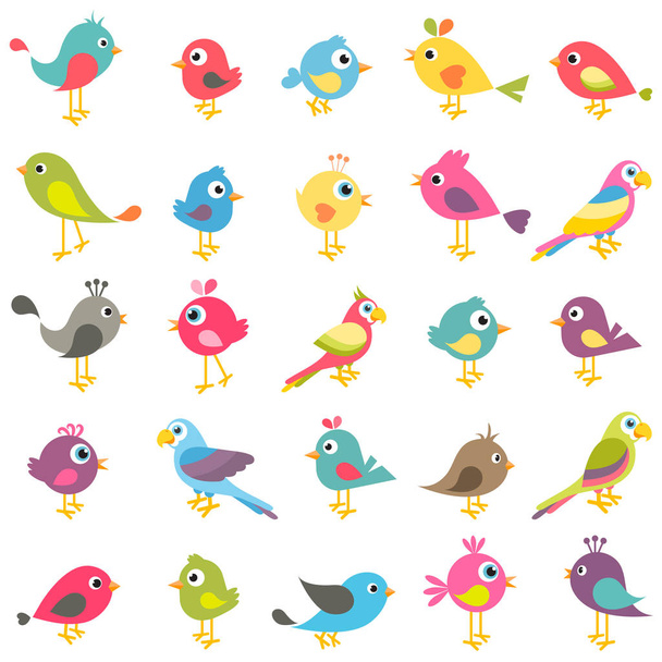 set of cute cartoon birds - Wektor, obraz