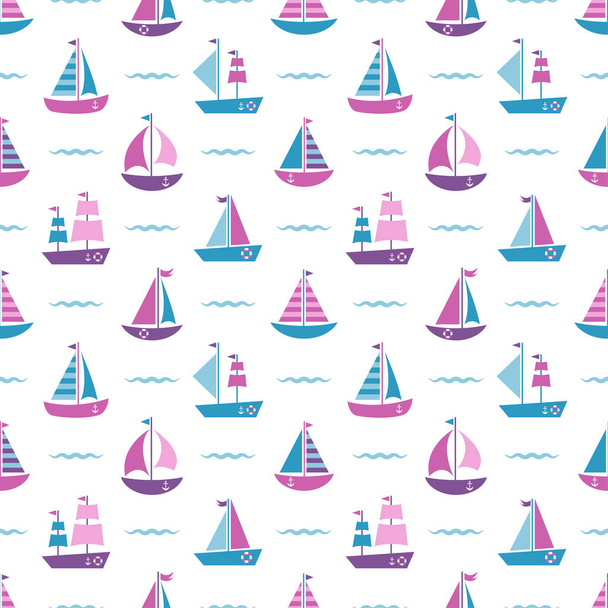 pattern with boats and waves - ベクター画像