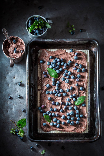 Homemade wafers with blueberries and milky chocolate - 写真・画像