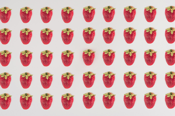 Rows of strawberry isolated on white background - Photo, image