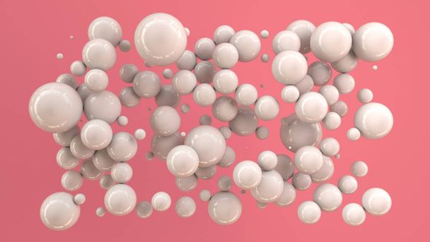 White spheres of random size on red background - Foto, afbeelding