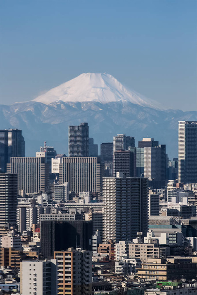 Tokion kaupunkinäkymät, Tokion keskustan rakennus ja Tokion torni maamerkki Mountain Fuji kirkkaana päivänä. Tokio Metropolis on Japanin pääkaupunki ja yksi sen 47 prefektuurista
. - Valokuva, kuva