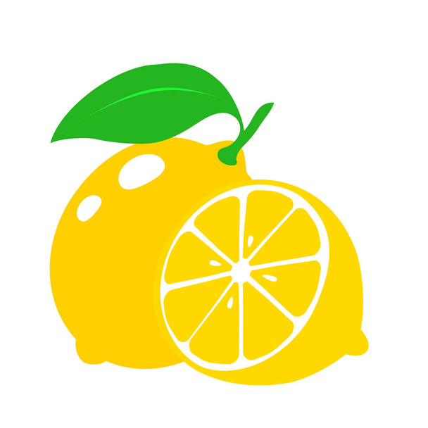 Icon lemon. Fresh lemon fruits and slice. Isolated on white background. Vector illustrations - Διάνυσμα, εικόνα