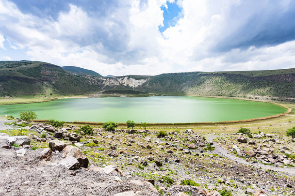 Travel to Turkey - panorama of Narligol Crater Lake (Lake Nar) in Geothermal Field in Aksaray Province of Cappadocia in spring - Photo, Image