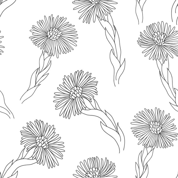 Seamless pattern with hand drawn flowers on white background - Vector, Imagen