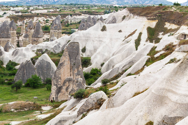 旅行、トルコに - 妖精の煙突の岩と岩の家春のカッパドキアのギョレメ国立公園内 - 写真・画像