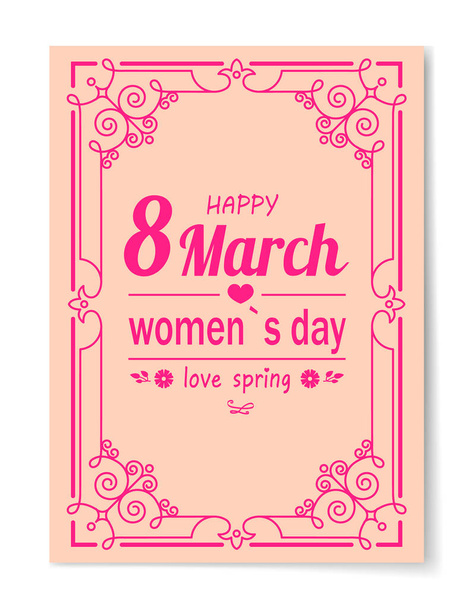 8 March Womens Day Best Wish Postcard Swirly Frame - Vetor, Imagem