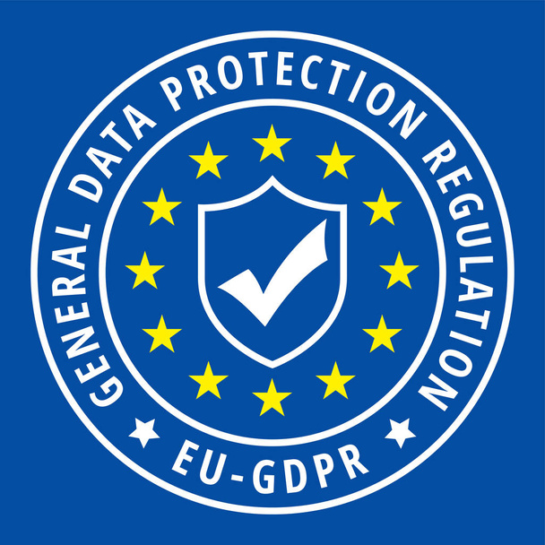 vektorové ilustrace návrh Eu-Gdpr plochý štítek všeobecných údajů ochrany nařízení text und štít  - Vektor, obrázek