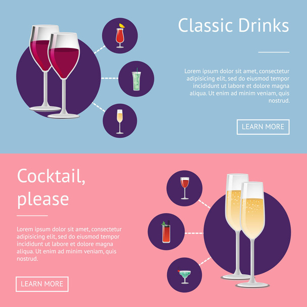 Classic Drinks Cocktail Posters with Alchohol - Vetor, Imagem