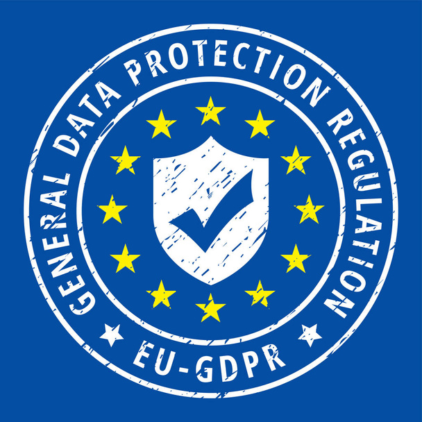 дизайн векторной иллюстрации плоской этикетки EU-GDPR с общим регламентом защиты данных текст и щит
  - Вектор,изображение