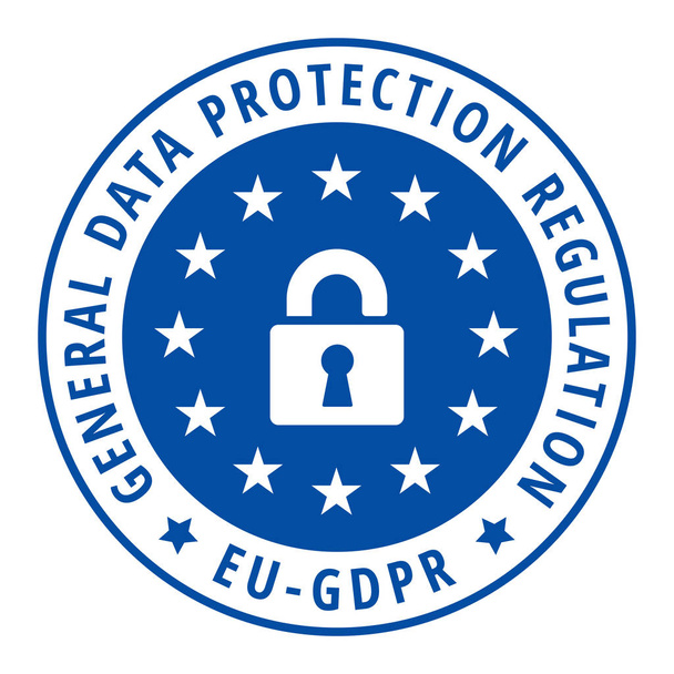 Векторні ілюстрації дизайн ЄС Gdpr плоских етикетку з загальні дані захисту регулювання текст і замку знак  - Вектор, зображення
