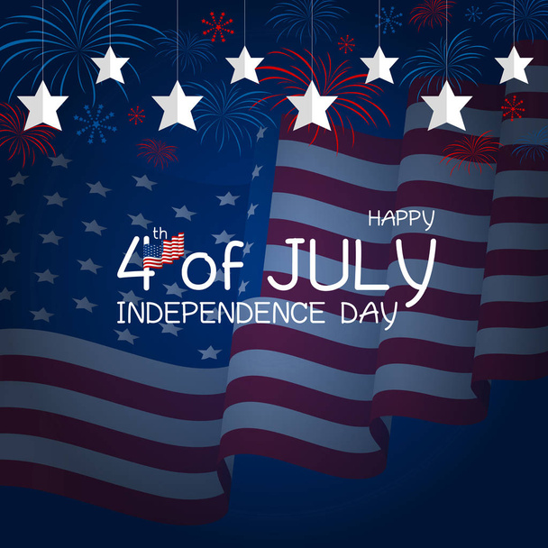 USA 4. Juli Unabhängigkeitstag Design der amerikanischen Flagge mit Feuerwerk Vektor Illustration - Vektor, Bild