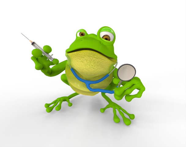 żaba z strzykawka i stetoskop - Zdjęcie, obraz