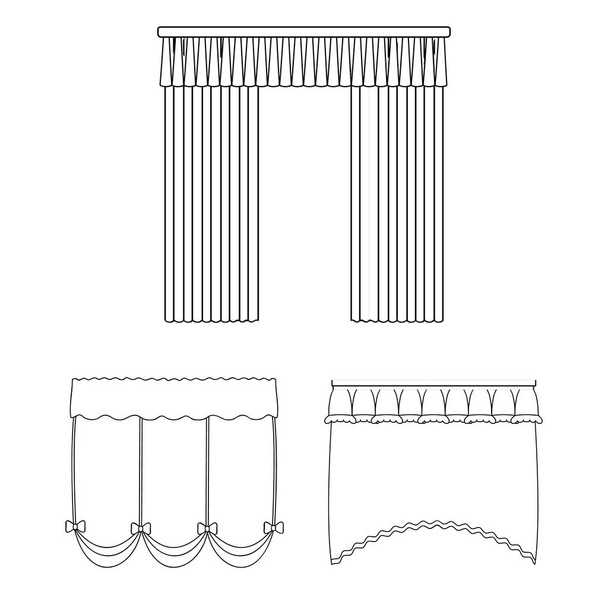 Different kinds of curtains outline icons in set collection for design. Curtains and lambrequins vector symbol stock web illustration. - Vector, Imagen