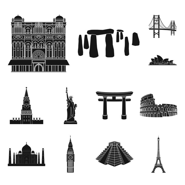 Αξιοθέατα από διαφορετικές χώρες μαύρο εικονίδια στη συλλογή σετ για σχεδιασμό. Διάσημο κτίριο διανυσματικά εικονογράφηση σύμβολο μετοχής web. - Διάνυσμα, εικόνα