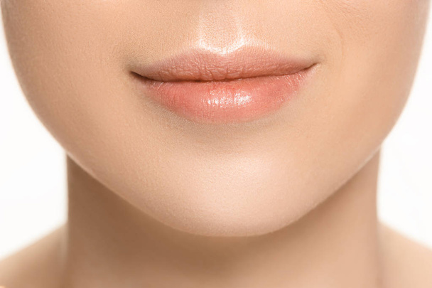 Perfect Lips. Sexy Girl Mouth close up. Beauty young woman Smile. Natural plump full Lip. - Foto, imagen