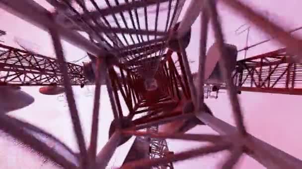 Loopable shot of a camera going upwards inside the antenna tower. - Felvétel, videó