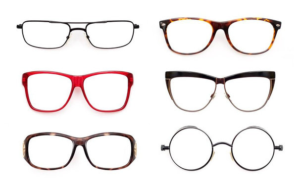 Conjunto de óculos isolados em fundo branco para aplicação em um retrato - Foto, Imagem