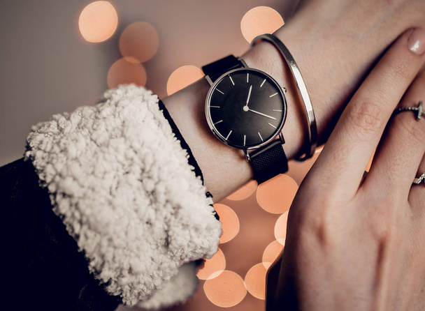 Stylish watch on woman hand - 写真・画像