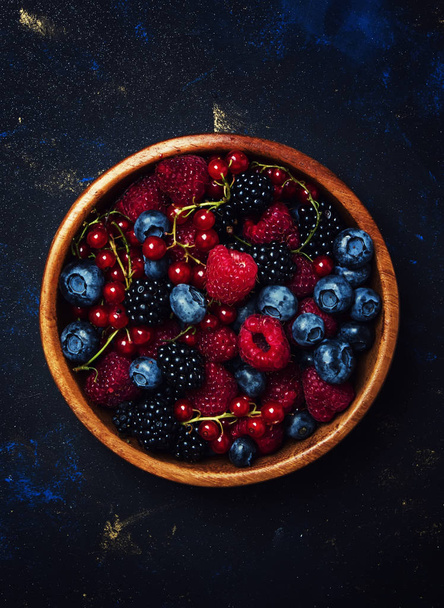 Summer berries in assortment, food background, top view - Photo, Image