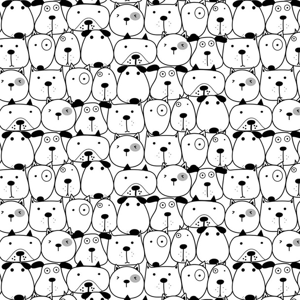 Hand Drawn Cute Dogs Pattern Background. Vector Illustration. - Vector, imagen