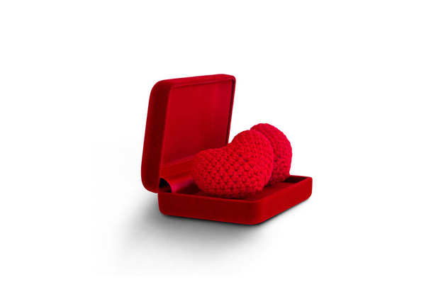 Valentine's red heart in red box isolated on white background with clipping path - Foto, Imagem